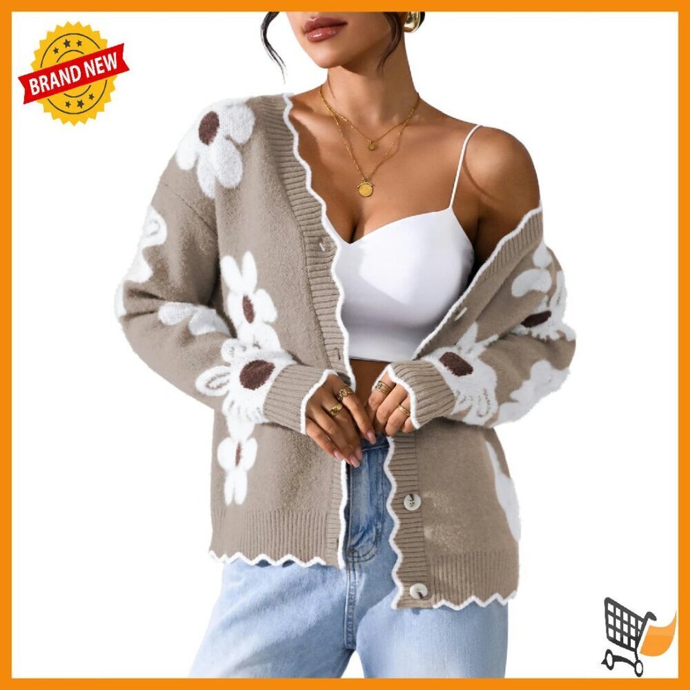 Oversized Fuzzy Cardigan Long Sleeve Button Front V-Neck